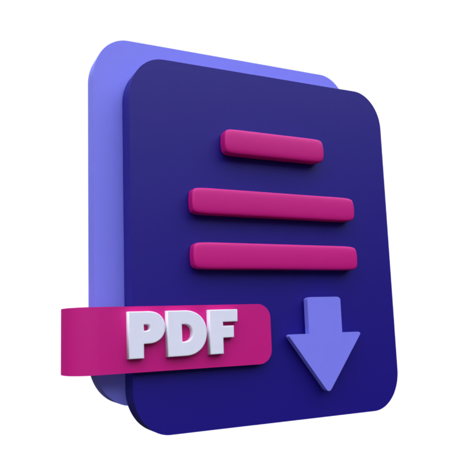 unique 3d rendering download pdf file icon simple.Realistic vector illustration. png