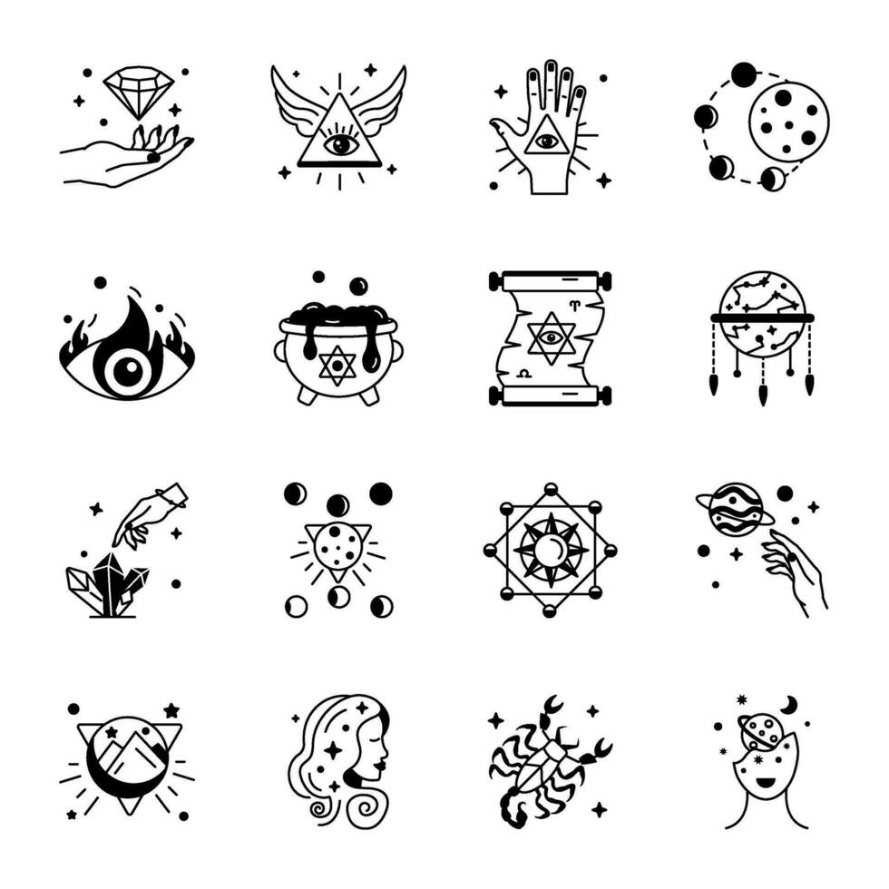 Pack of Mystical Astrology and Divination Line Icons vector