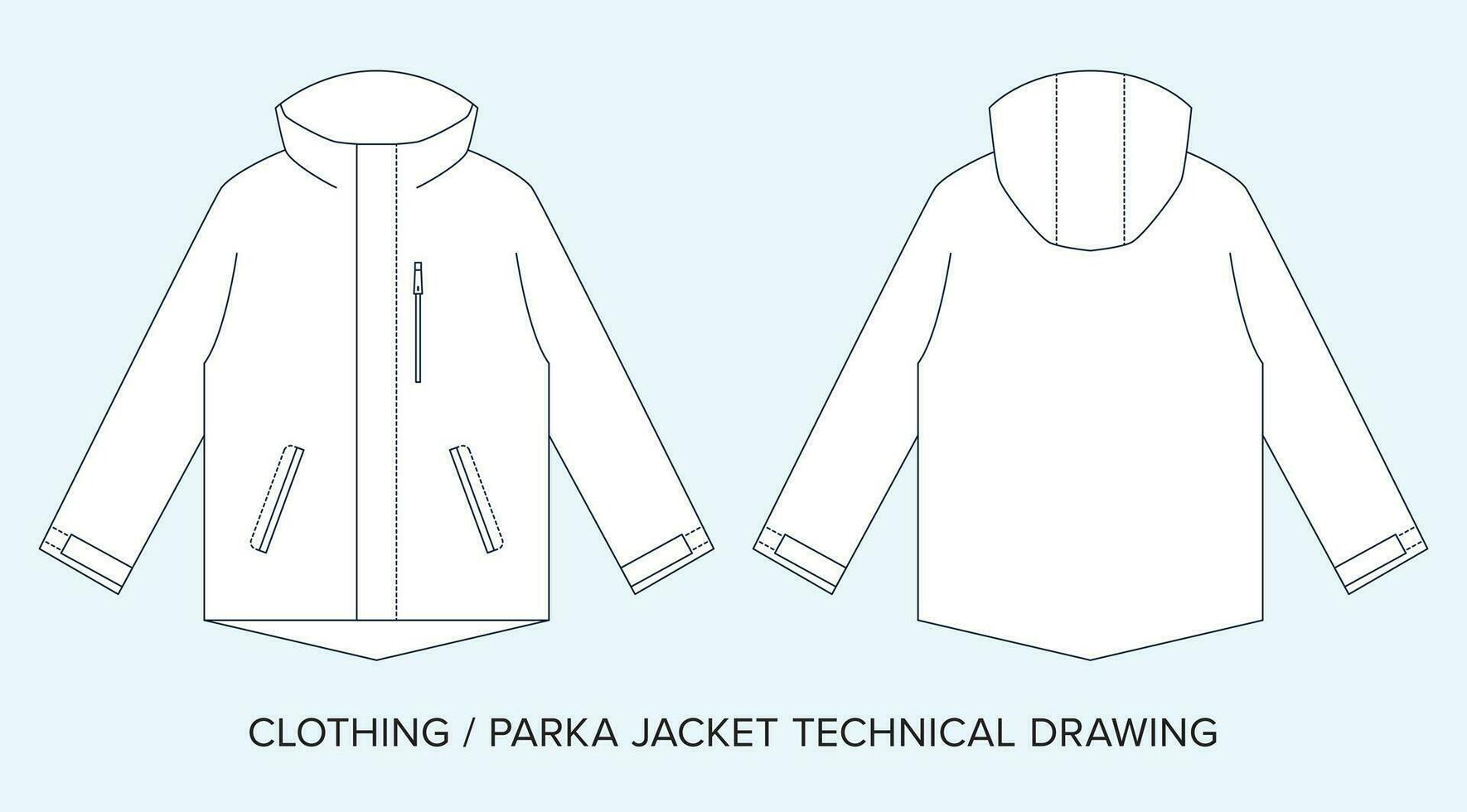 encapuchado anorak, técnico dibujo, vestir Plano para Moda diseñadores vector