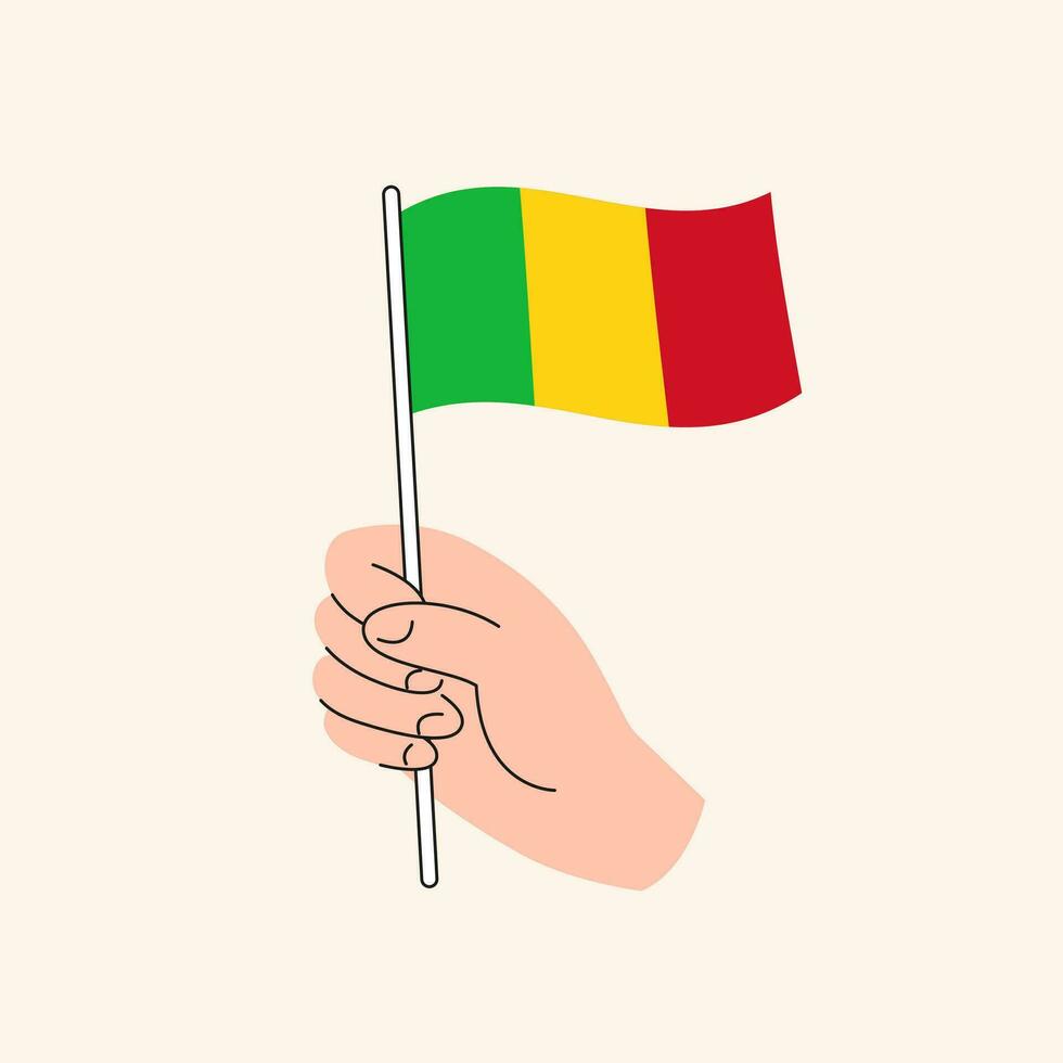 Cartoon Hand Holding Malian Flag, Isolated Vector Design.