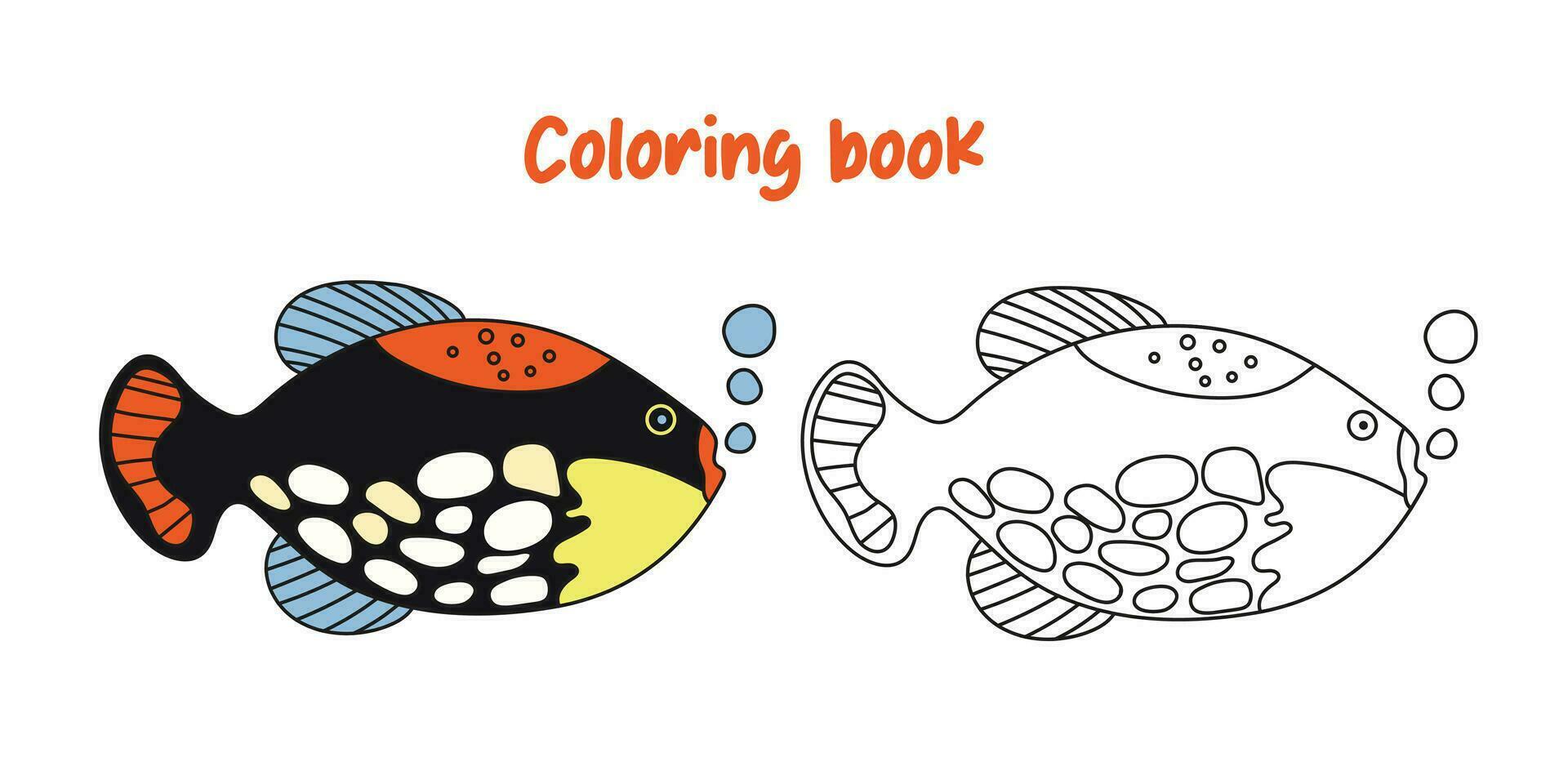 Fish vector illustration clipart. Coloring book or Coloring page for kids.
