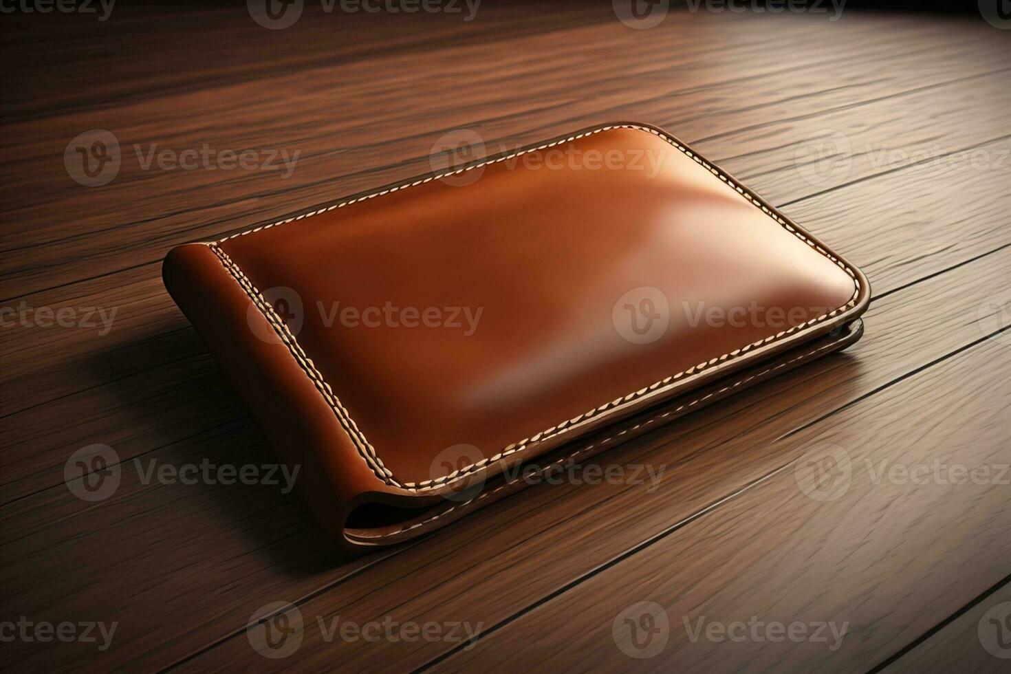 AI generated A leather wallet on a wooden background. ai generative photo
