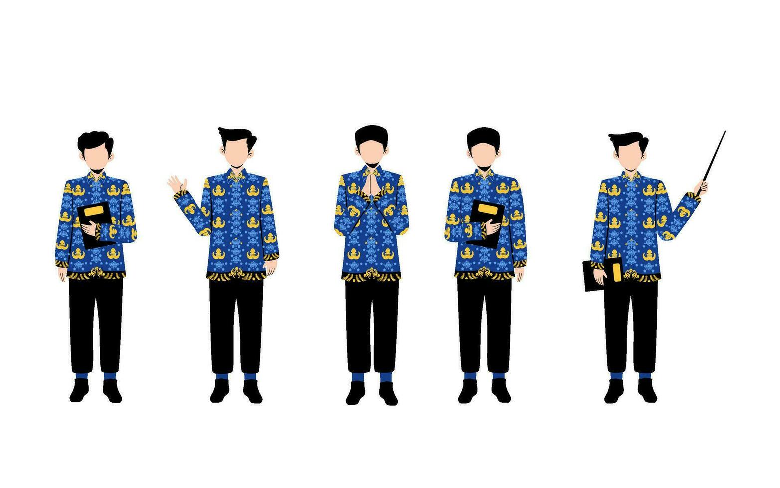 Indonesian Teacher Wear KORPRI Batik Uniform vector