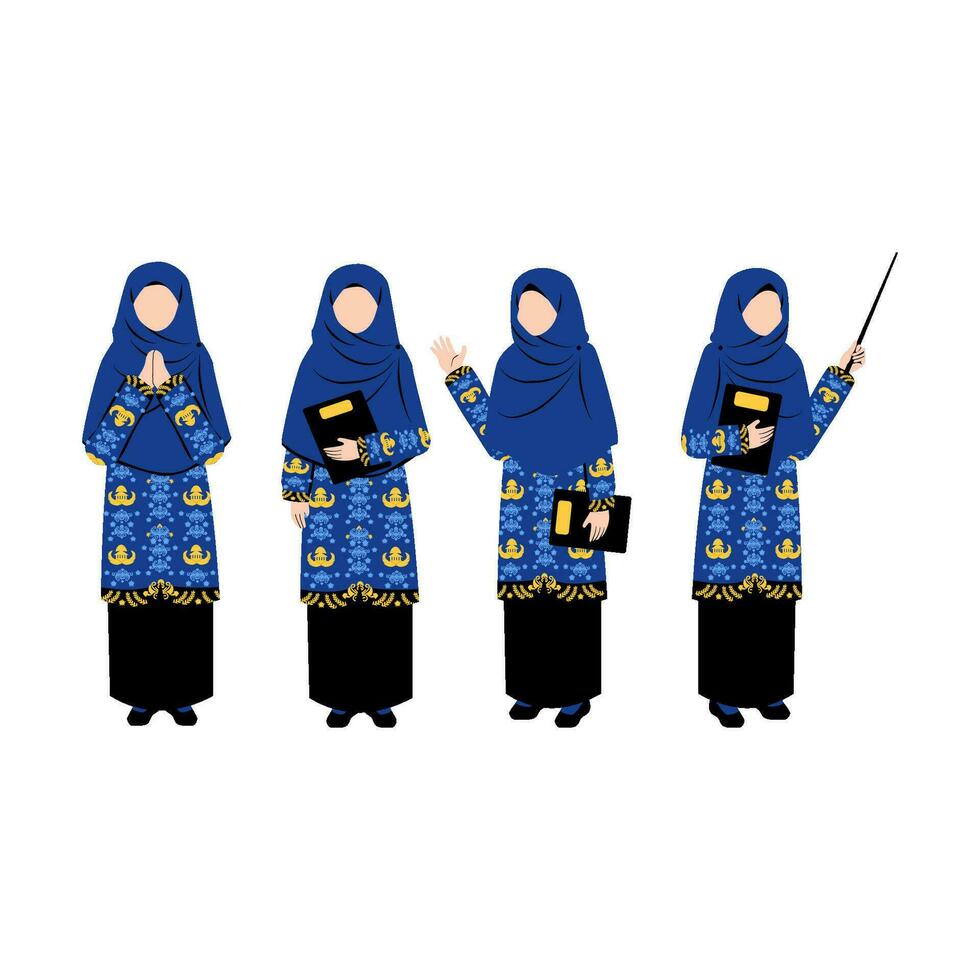 Indonesian Teacher Wear KORPRI Batik Uniform vector