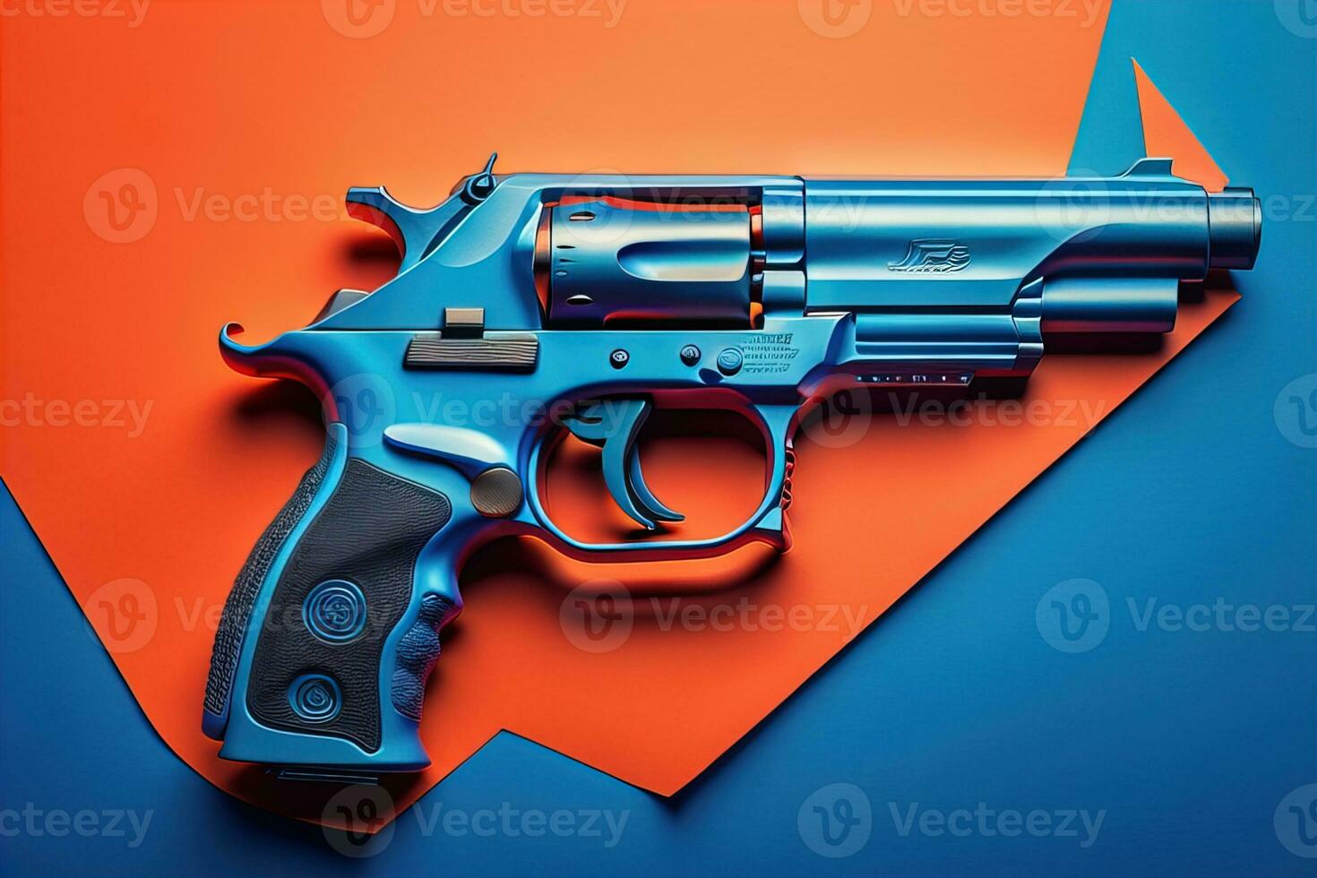 AI generated Blue gun on orange background. generative ai photo