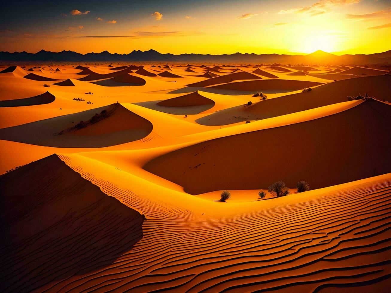 AI generated Sand dunes in the Sahara desert at sunset. generative ai photo