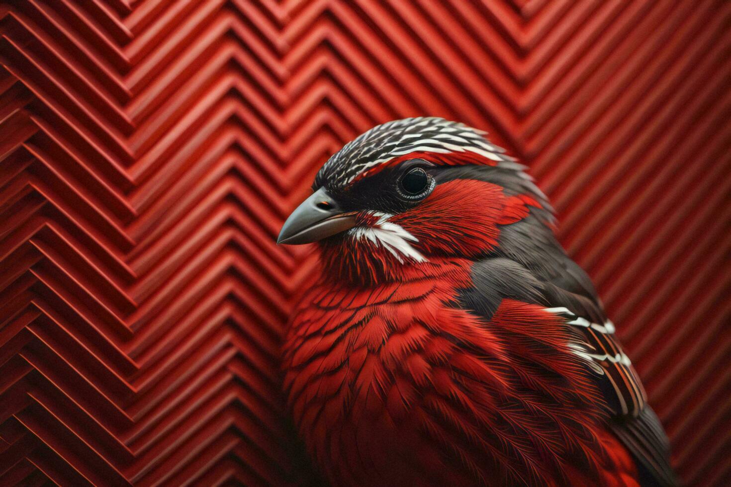 AI generated Red Grosbeak on a red background. Close-up. generative ai photo