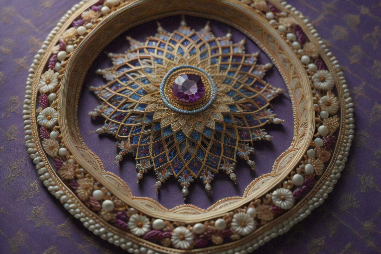 AI generated Ornament in the form of a flower on the background of a purple wall. generative ai photo