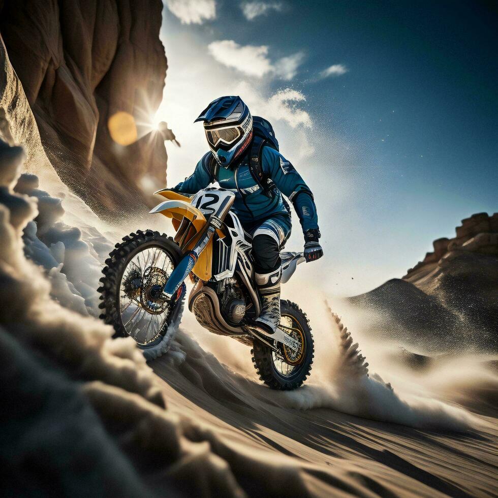 AI generated Motocross rider on the difficult route. generative ai photo