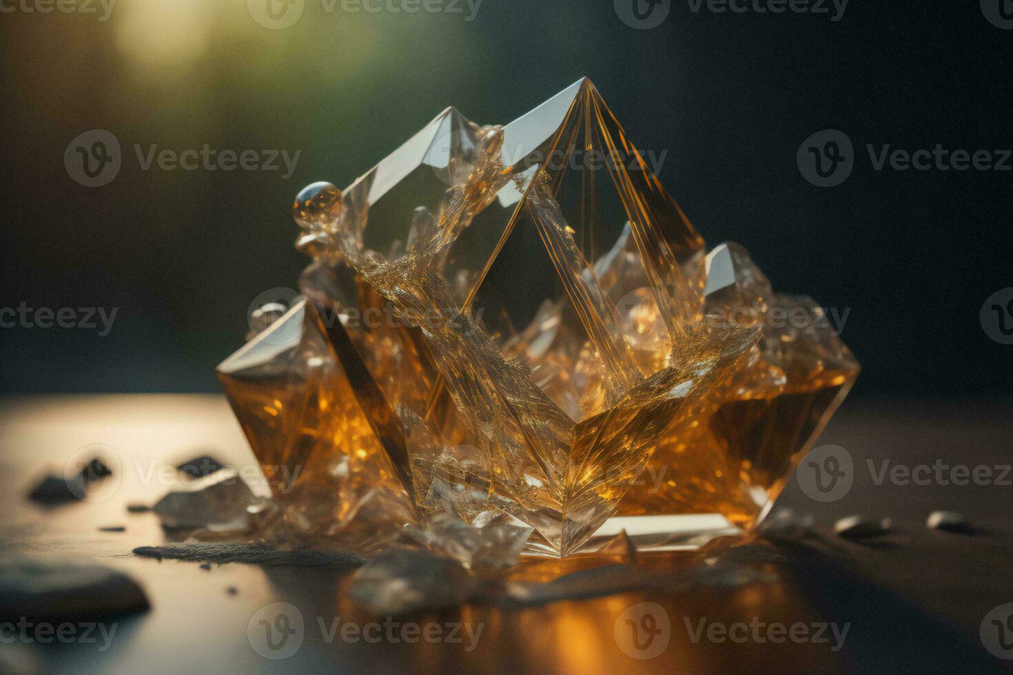 AI generated Close-up of a broken crystal candle on a wooden table. ai generated photo