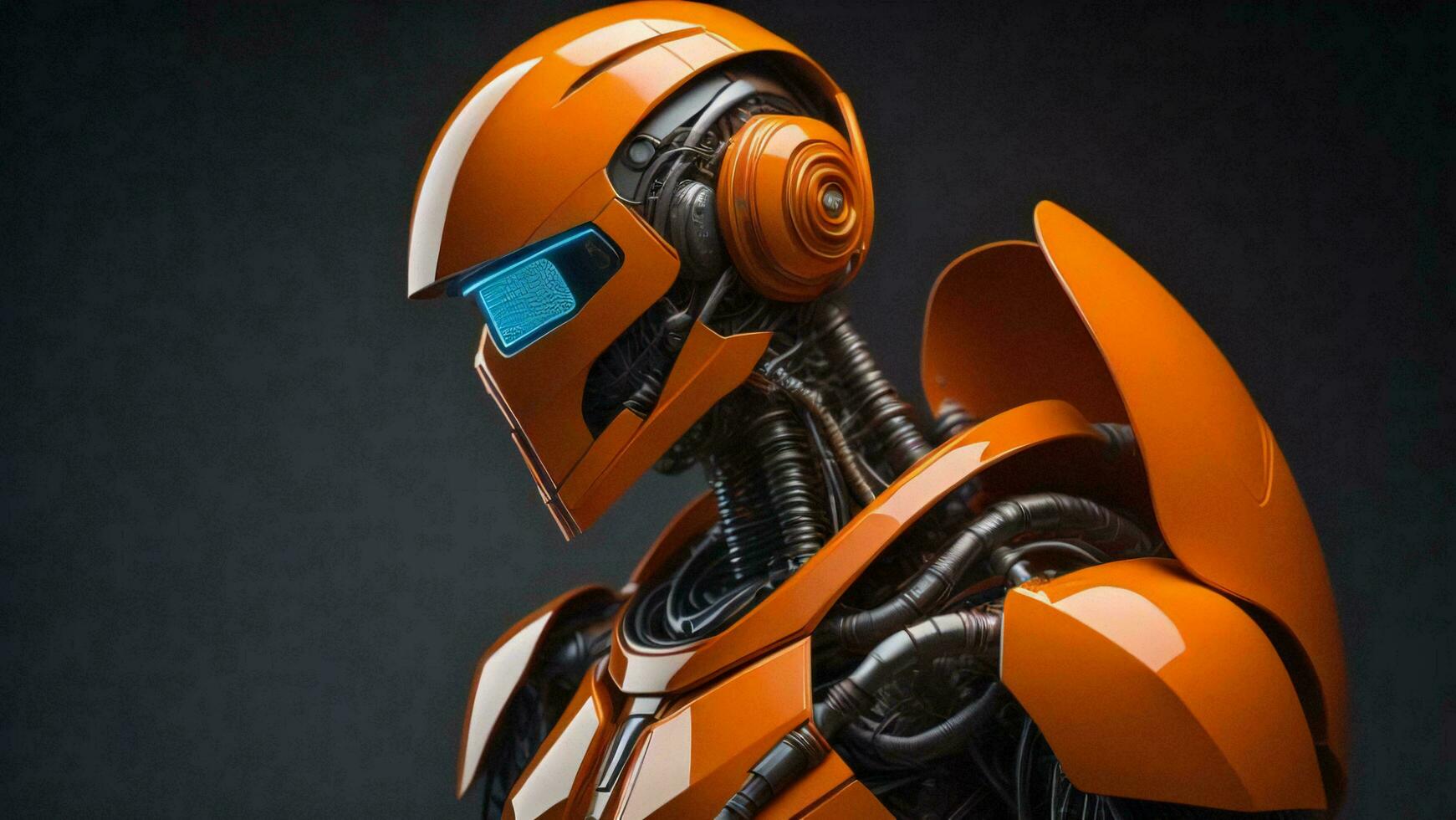 AI generated Orange robot on black background. Technology concept. generative ai photo