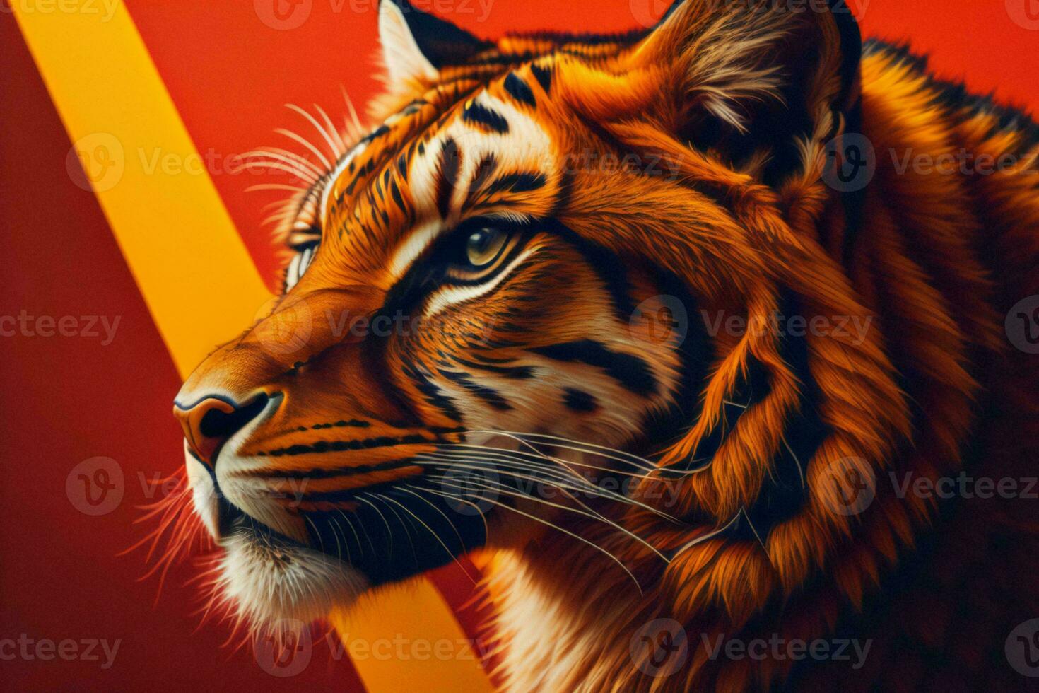 AI generated Portrait of a tiger on a colored background. Close-up. generative ai photo