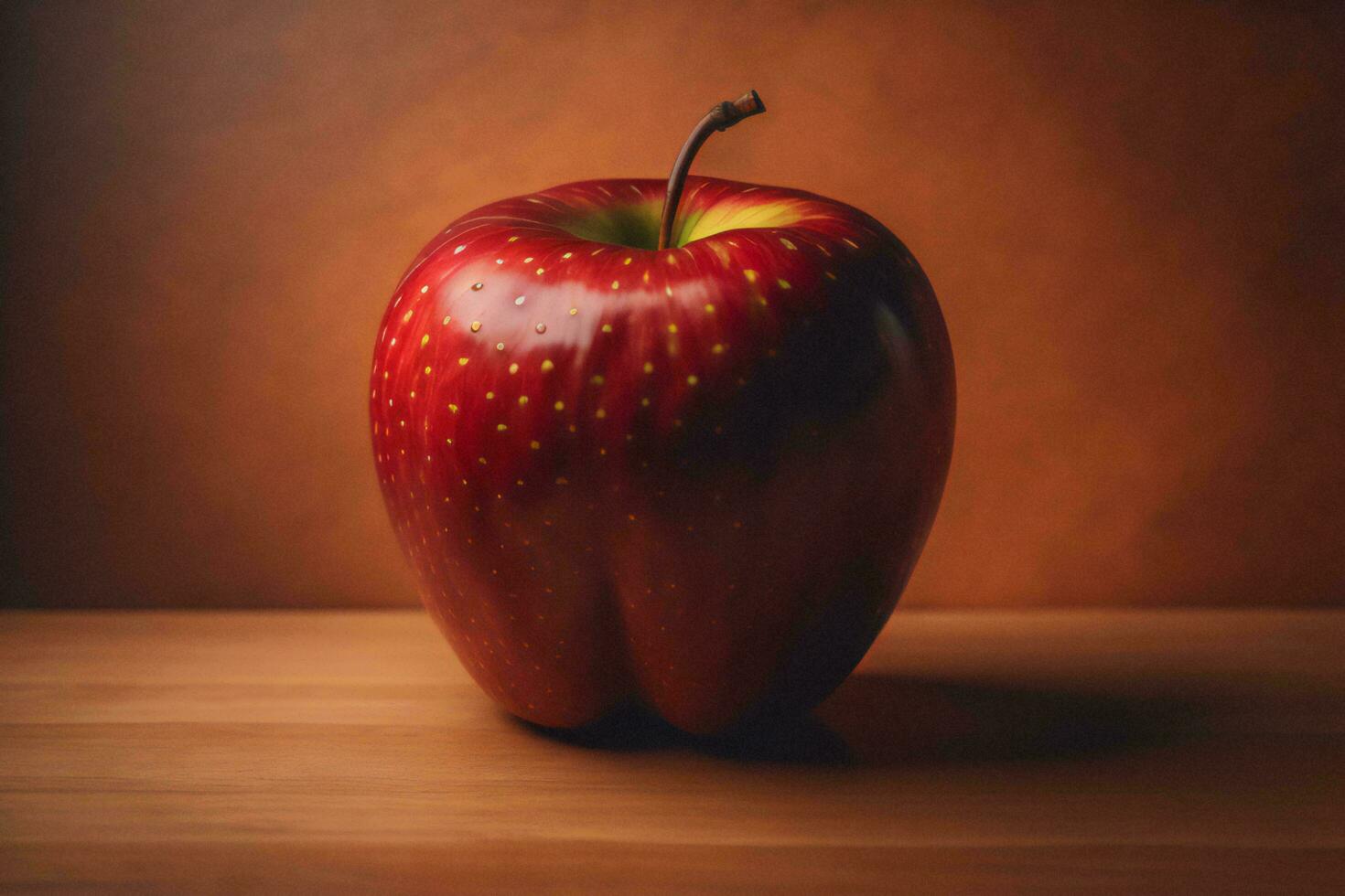 AI generated Red apple on a wooden table. Photo in old color image style. ai generated