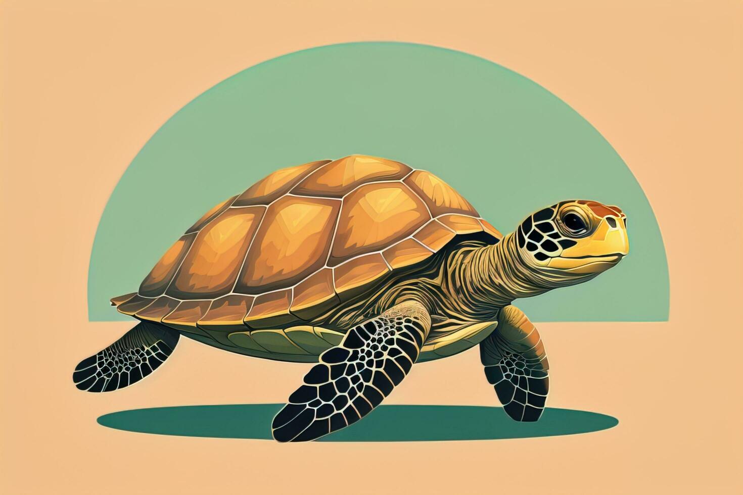 ai generado ilustración de un Tortuga en un verde antecedentes en dibujos animados estilo. ai generativo foto