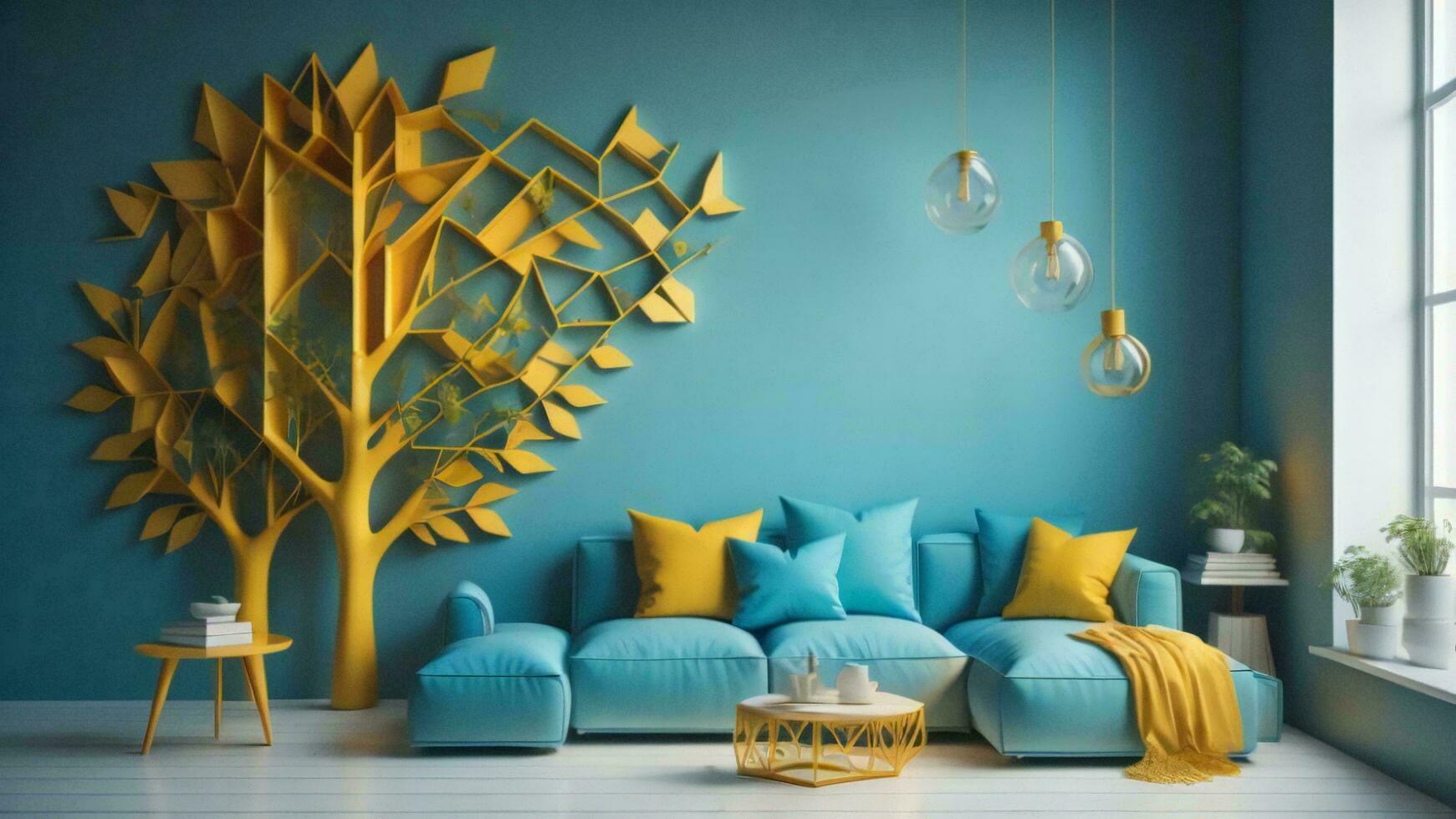 vivant pièce intérieur avec mis en pot végétaux, bleu mur et bleu canapé.  intérieur mis en pot les plantes décoration. ai génératif 28764793 Photo de  stock chez Vecteezy