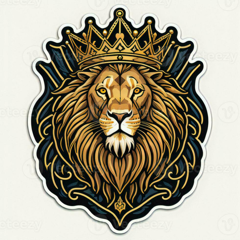 AI generated Lion head in crown. King of the jungle. Vector illustration. generative ai photo