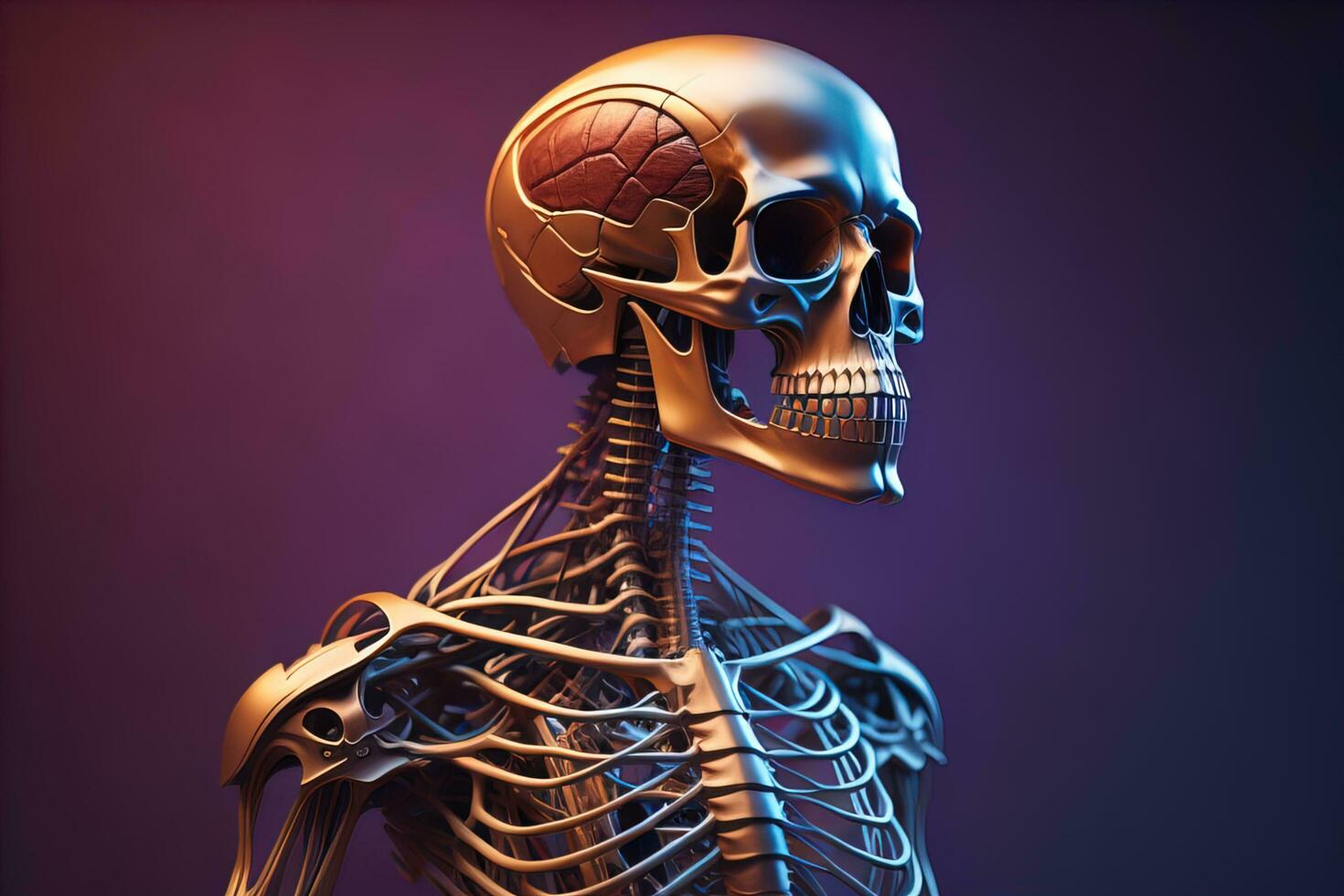 AI generated a human skeleton on a solid color background. ai generative photo