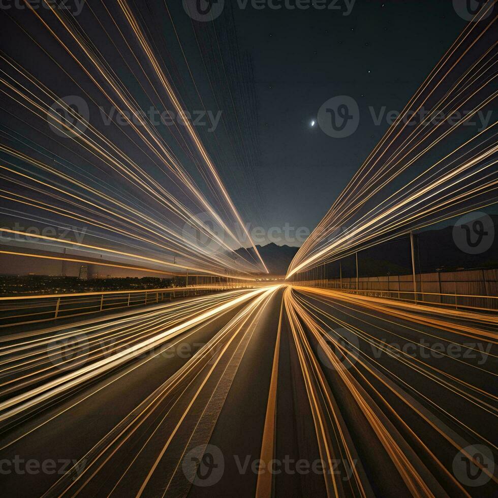 AI generated The light trails on the road in the city at night time. generative ai photo