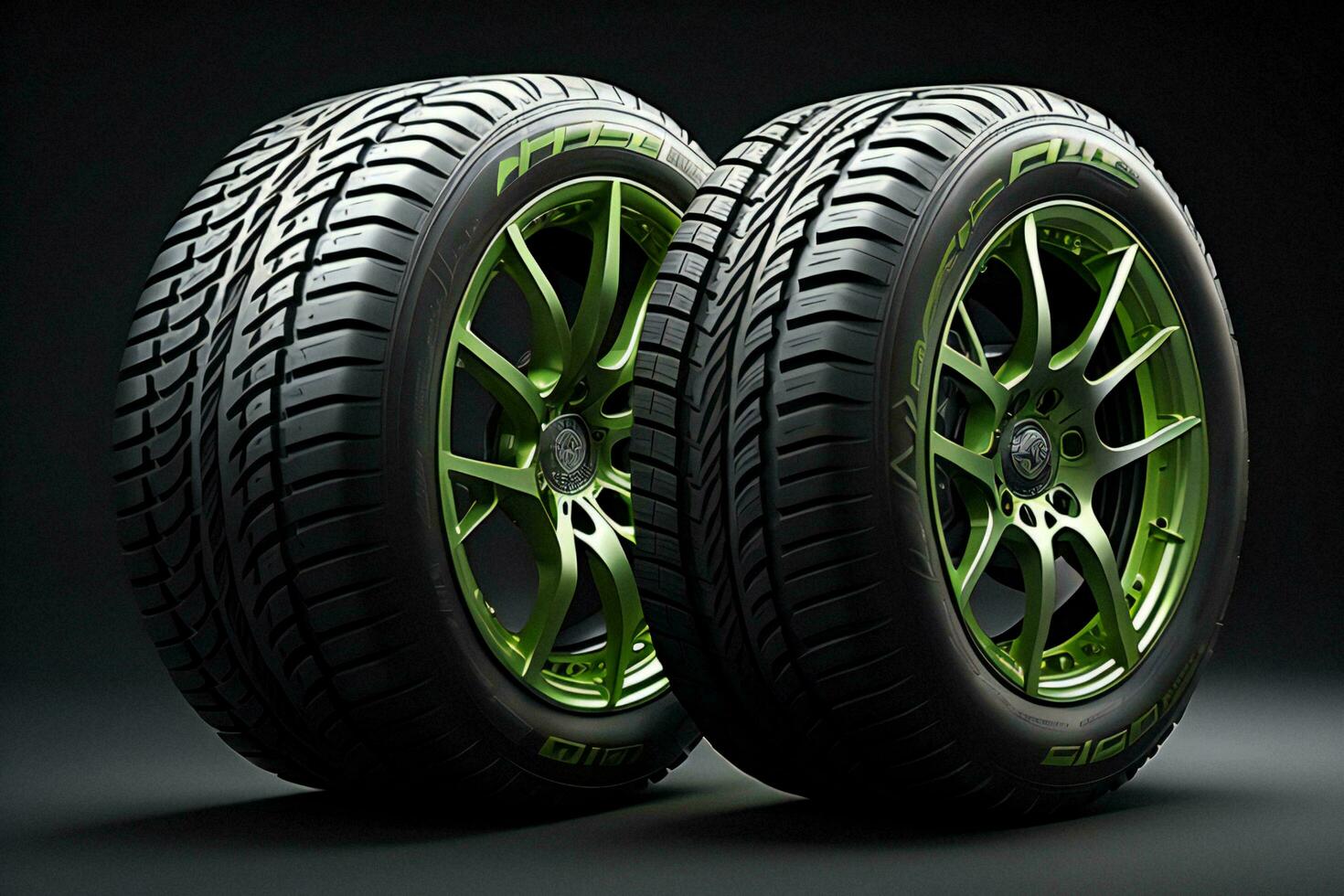 AI generated Car wheels on black background. ai generated photo
