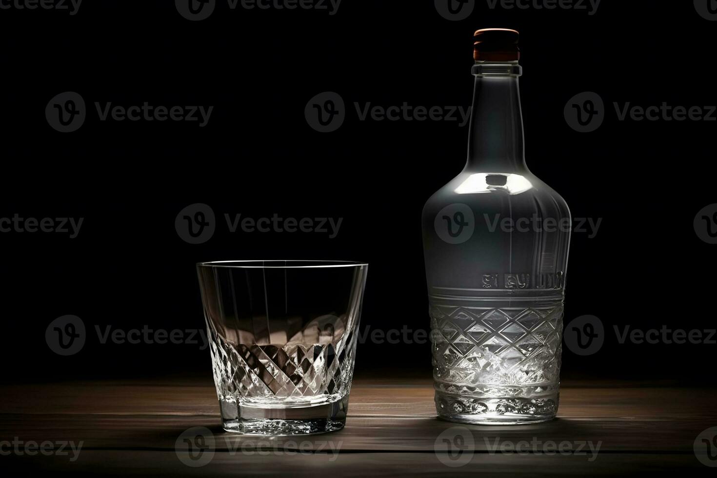 AI generated bottle of vodka on black background. Neural network AI generated photo