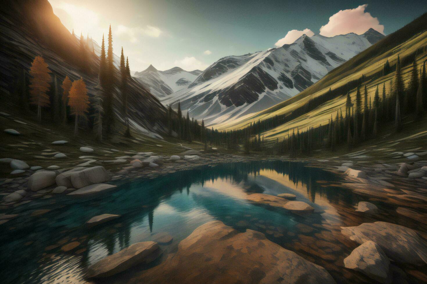 AI generated Mountain lake in the highlands. generative ai photo