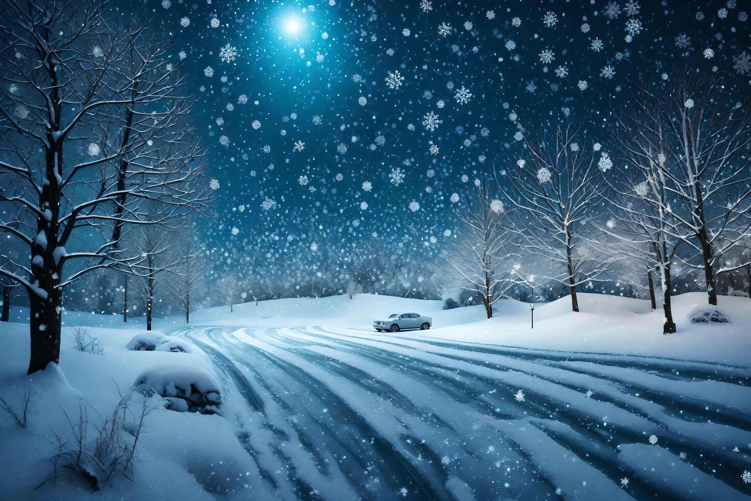 AI generated winter snowfall on the road photo