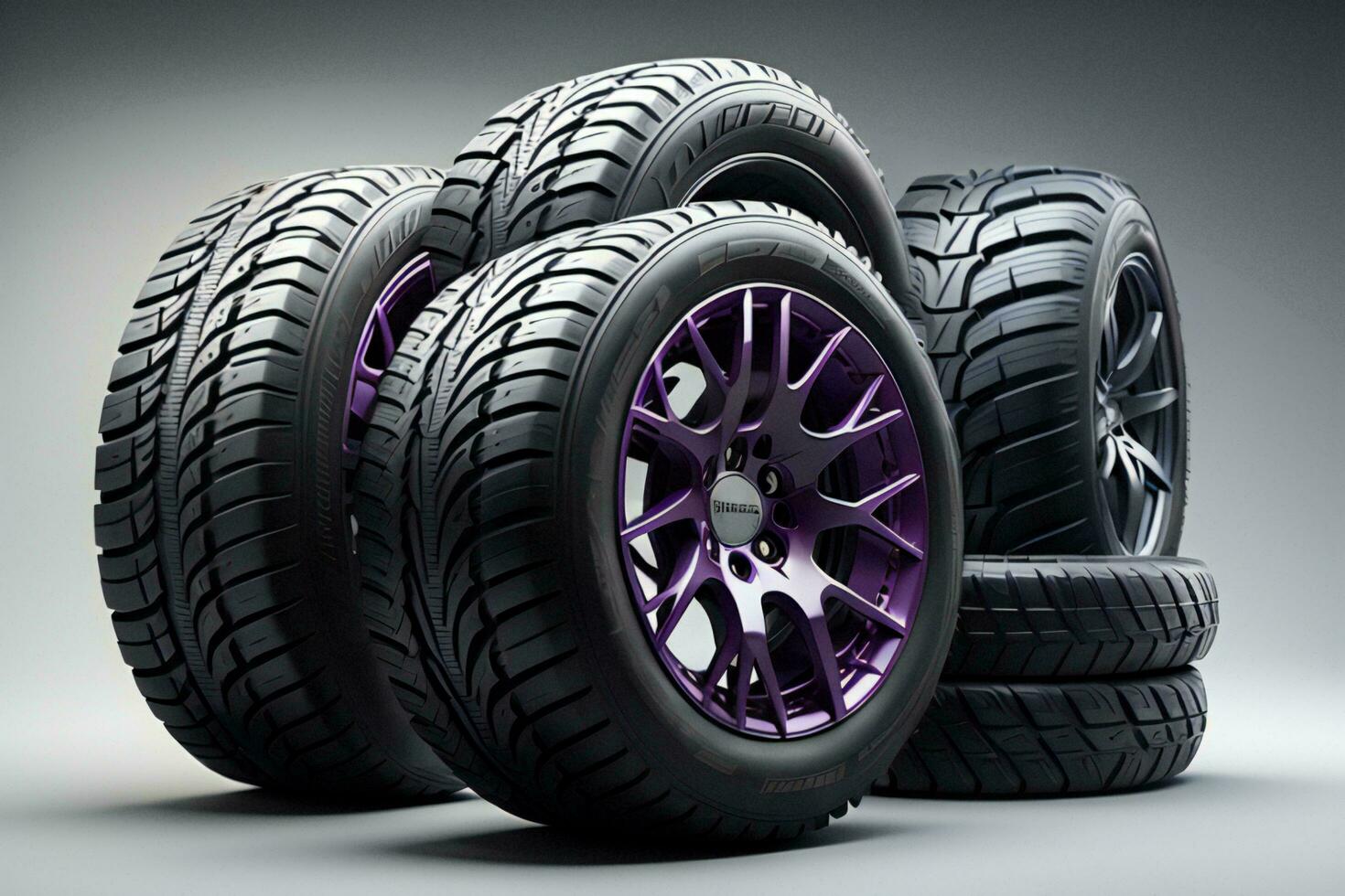 AI generated car wheels on gray background with shadow and light. ai generated photo