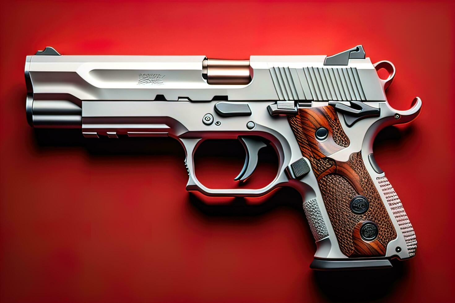 AI generated Semi-automatic handgun on a solid color background. Close-up. ai generative photo