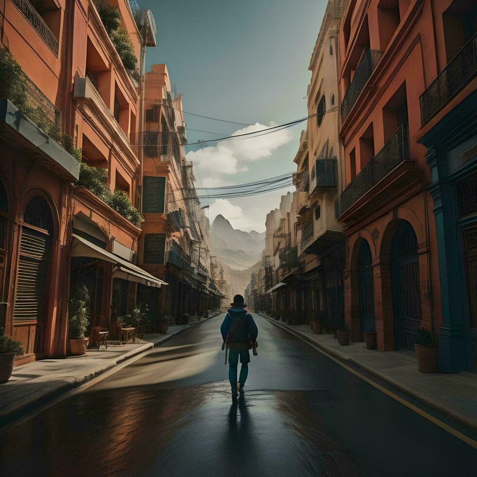 AI generated Woman walking in the street of Granada, generative ai photo