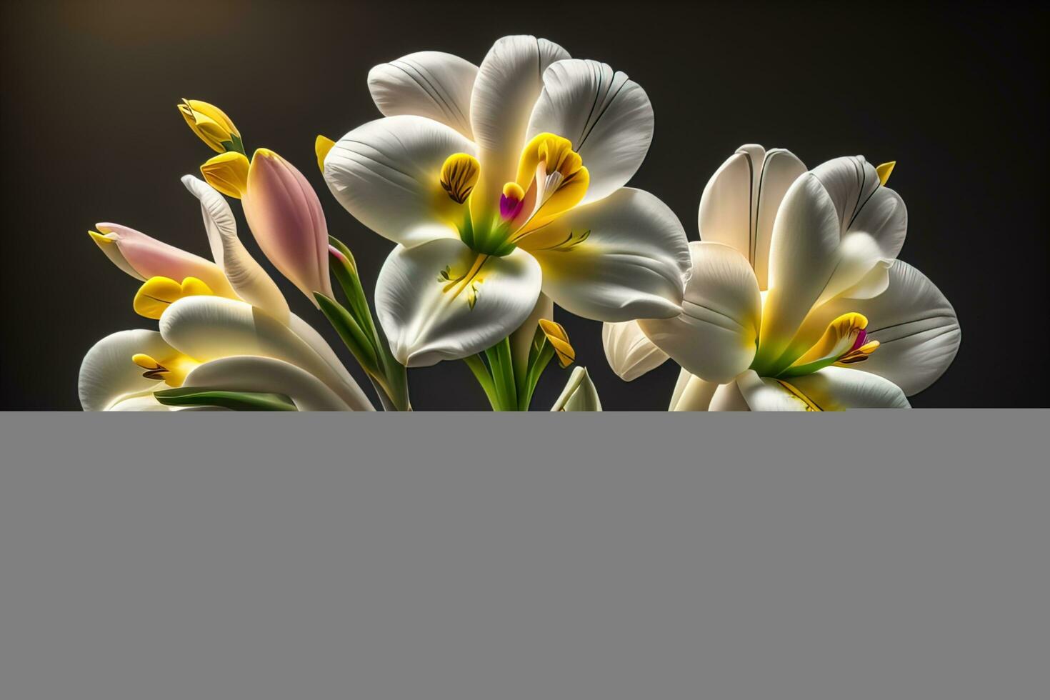 AI generated Bouquet of crocus and tulips on solid color background. ai generative photo
