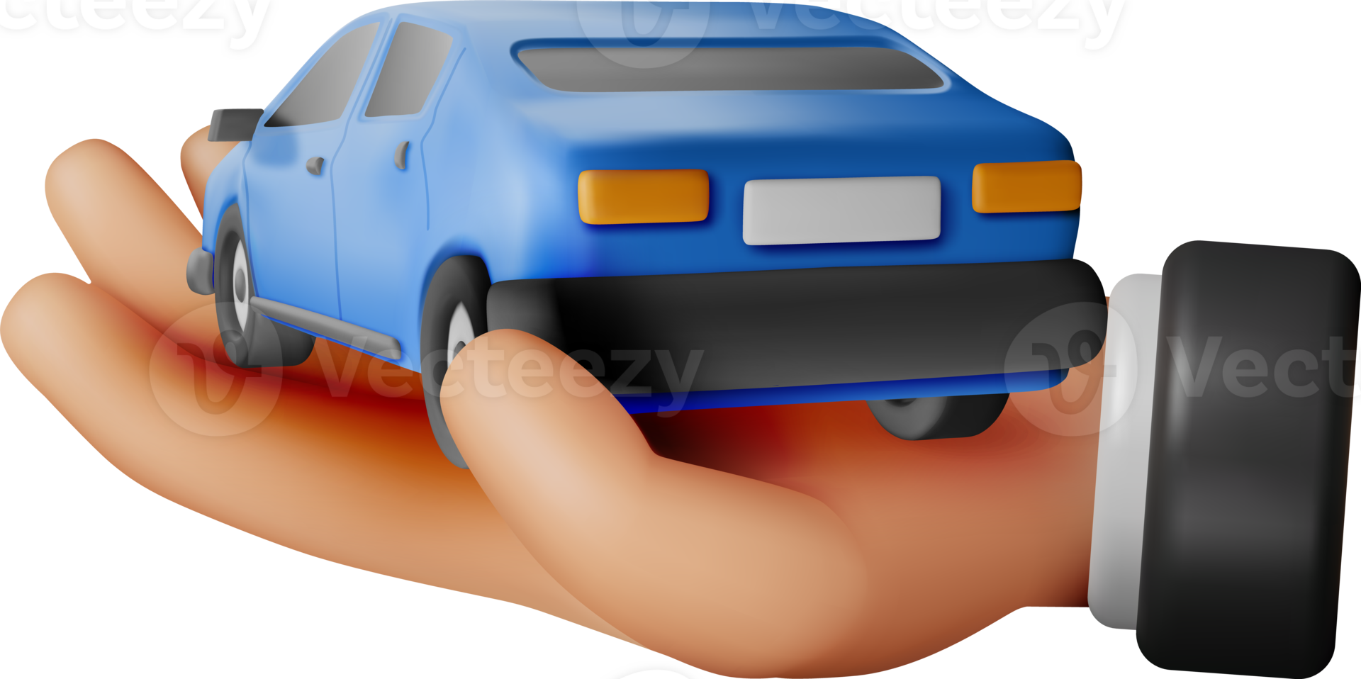 3D Blue Car Vintage Model in Hand png