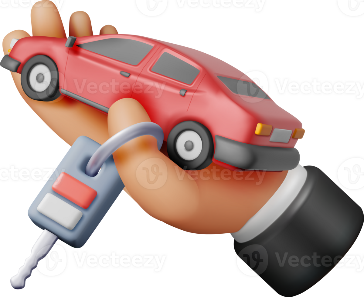 3D Car and Keys with Alarm in Hand. png