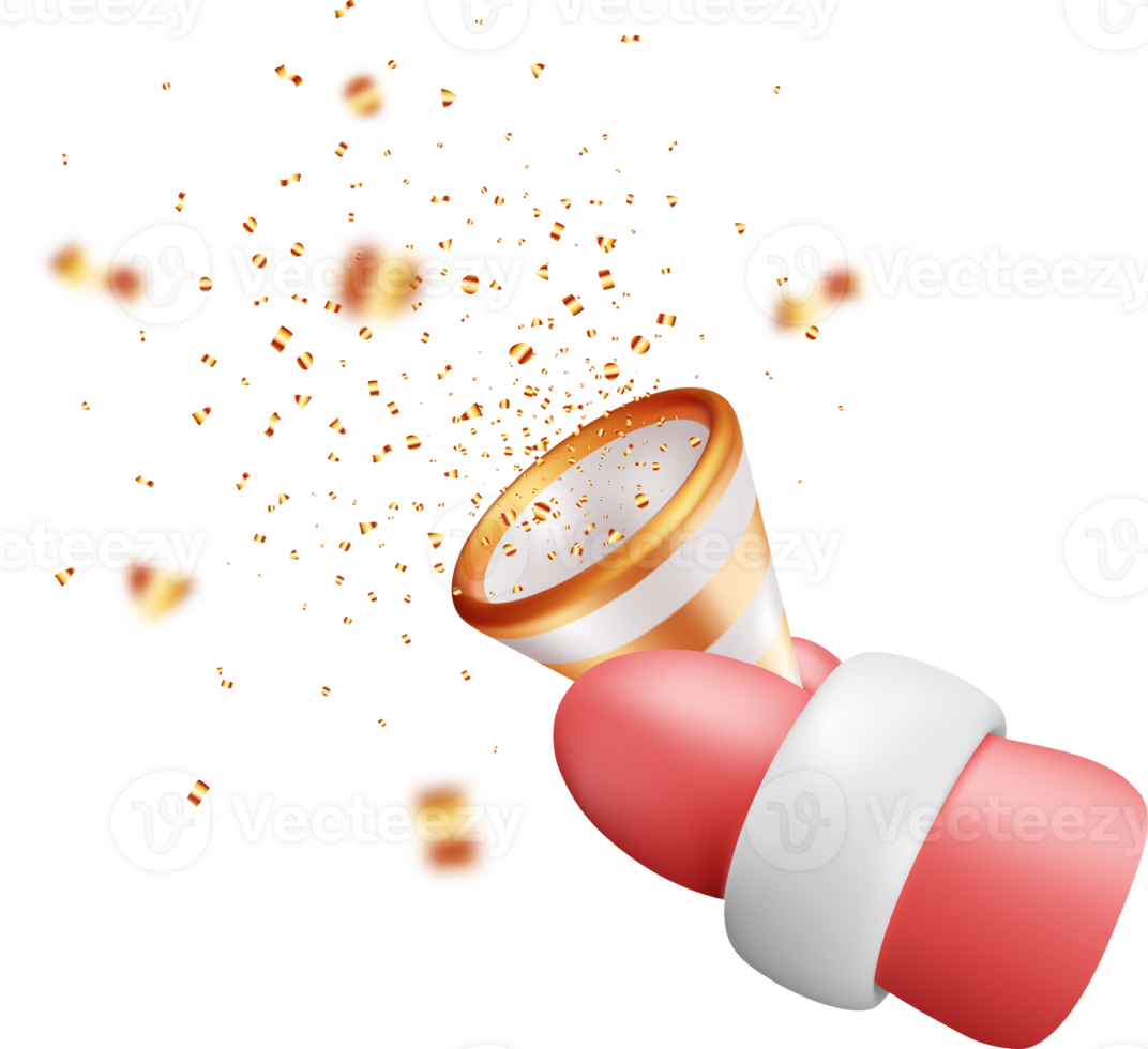 3D Party Popper with Confetti in Santa Claus Hand png