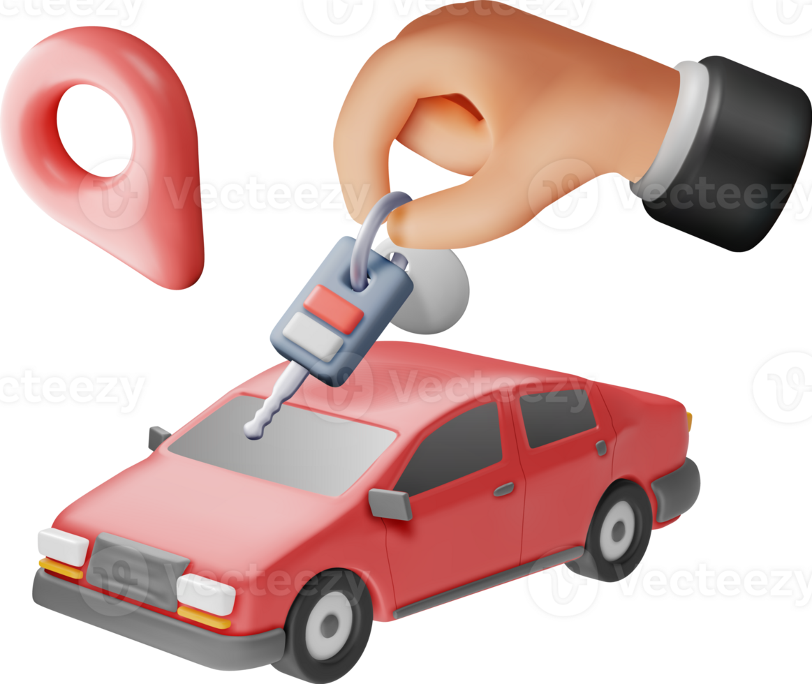 3D Sedan Car, Location Pin and Keys png