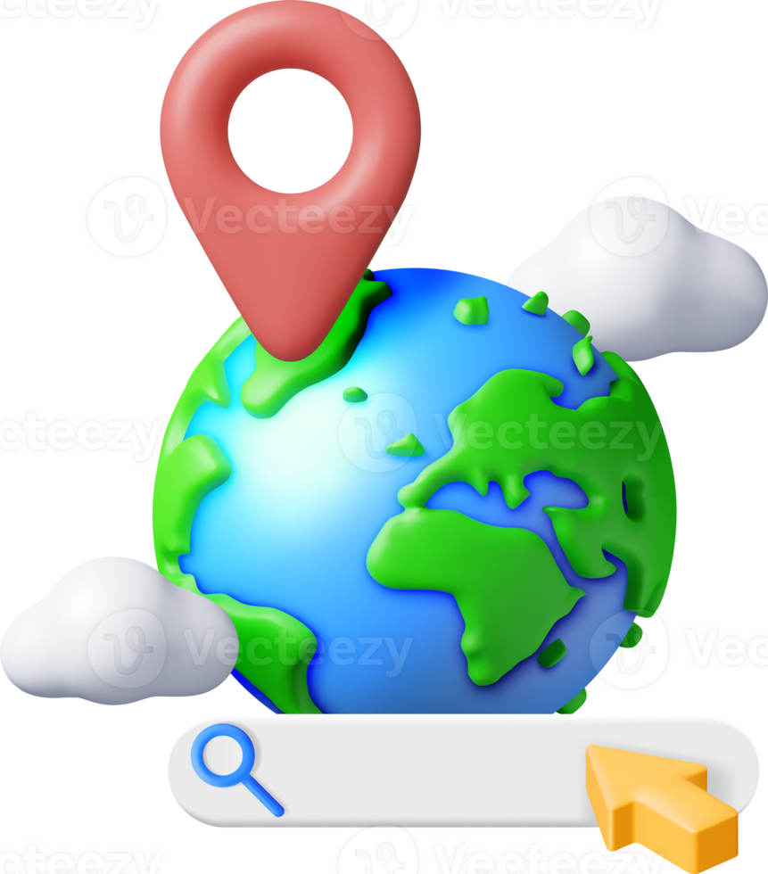 3d Globe or Earth, Search Bar and Location Pin png