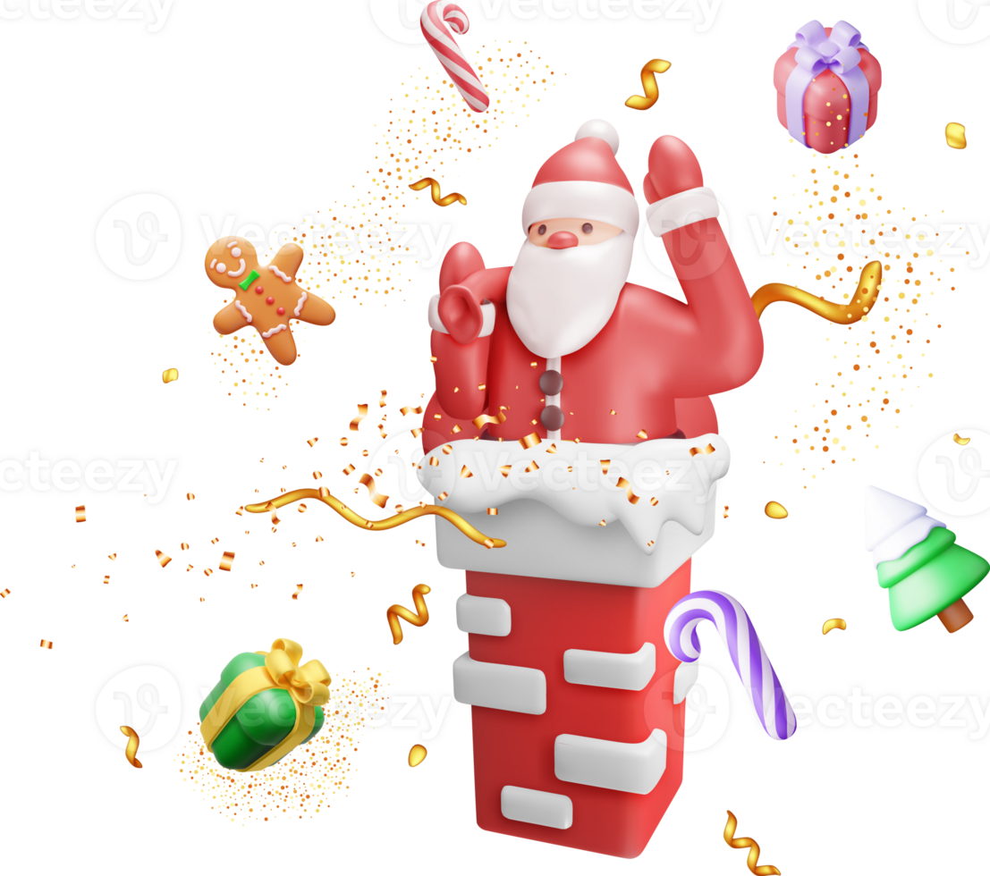 3D Santa Claus with Bag in House Chimney png
