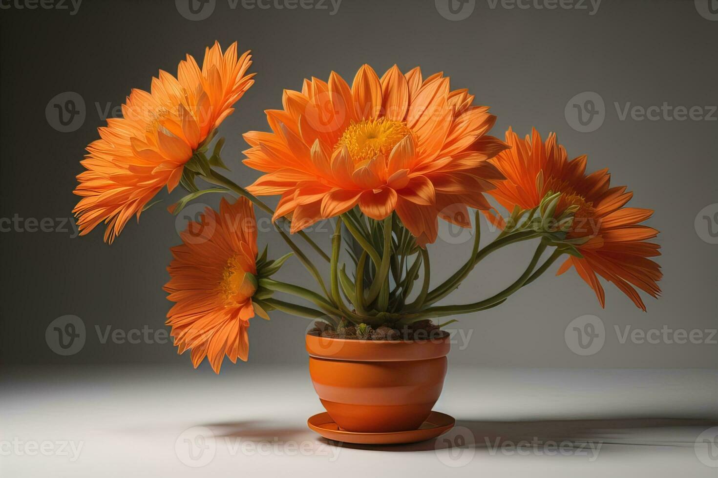 AI generated Flowers in a pot on a solid color background. ai generative photo