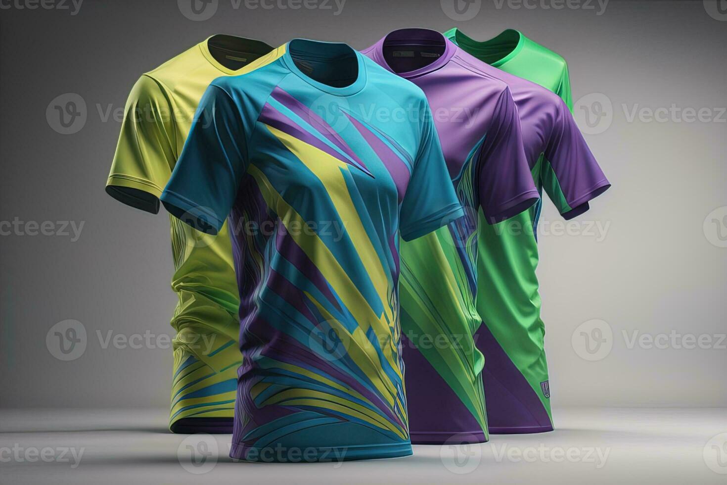 AI generated Colorful t-shirts in front of dark background. ai generative photo