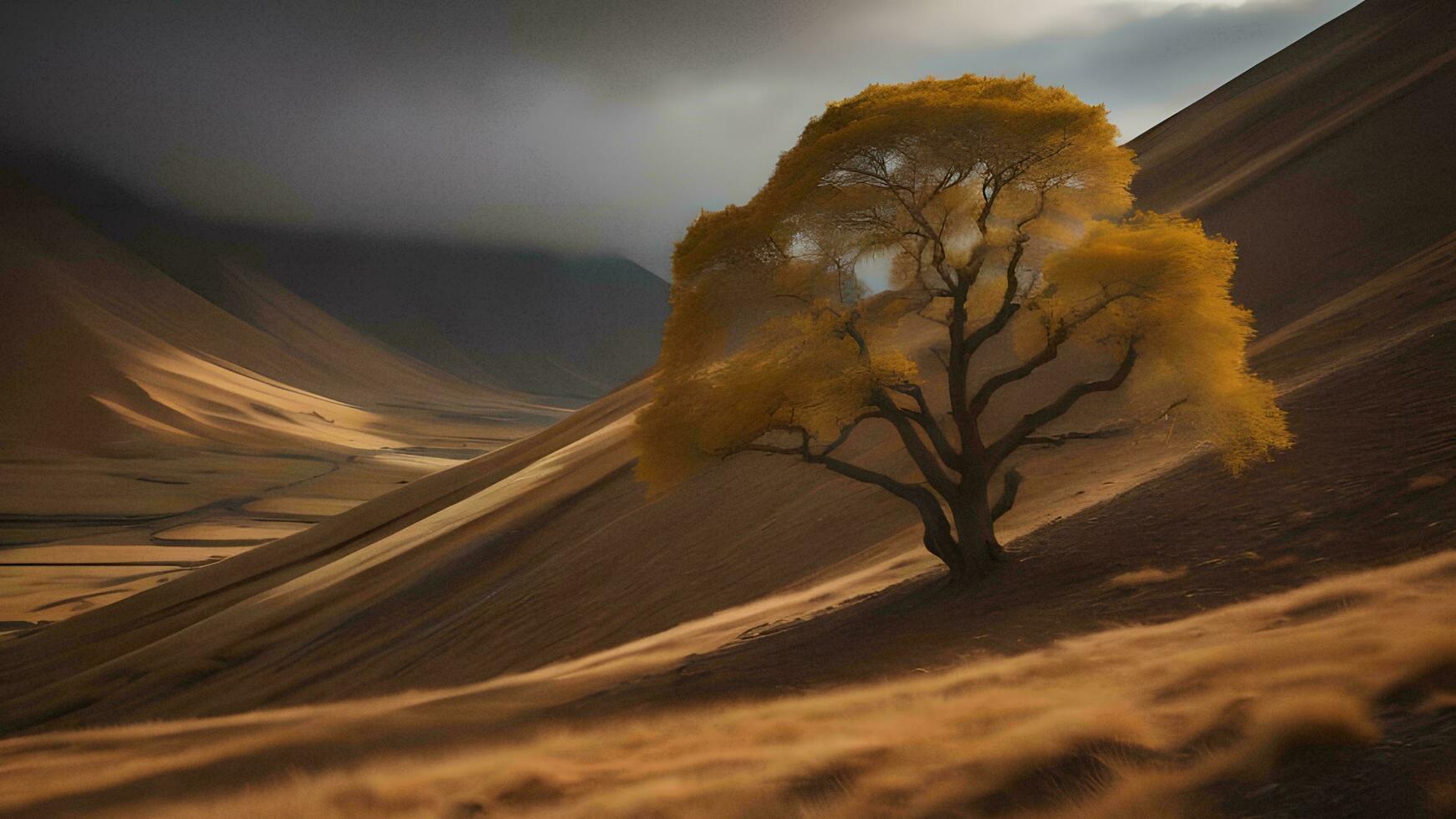 AI generated a lonely tree in the middle of the desert. generative ai photo