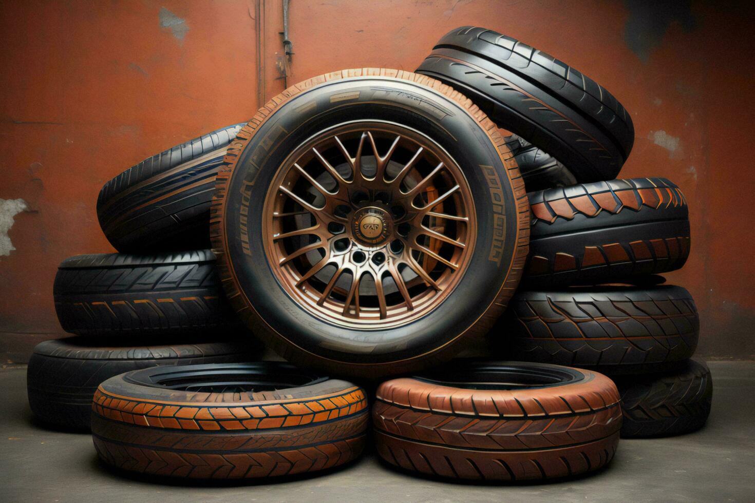 AI generated Car tires on grunge background. ai generated photo