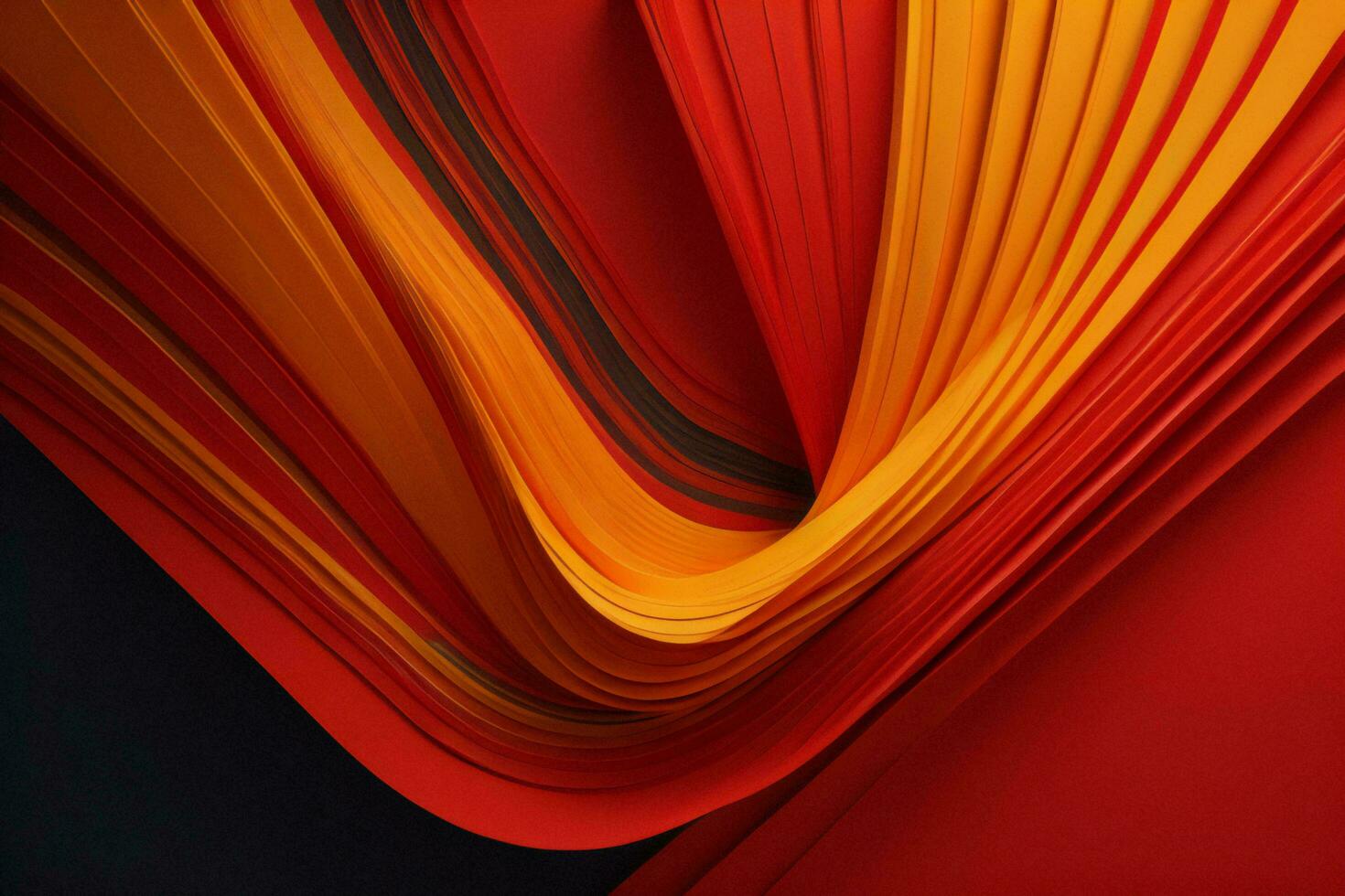 AI generated Abstract red and orange curved paper on black background. generative ai photo