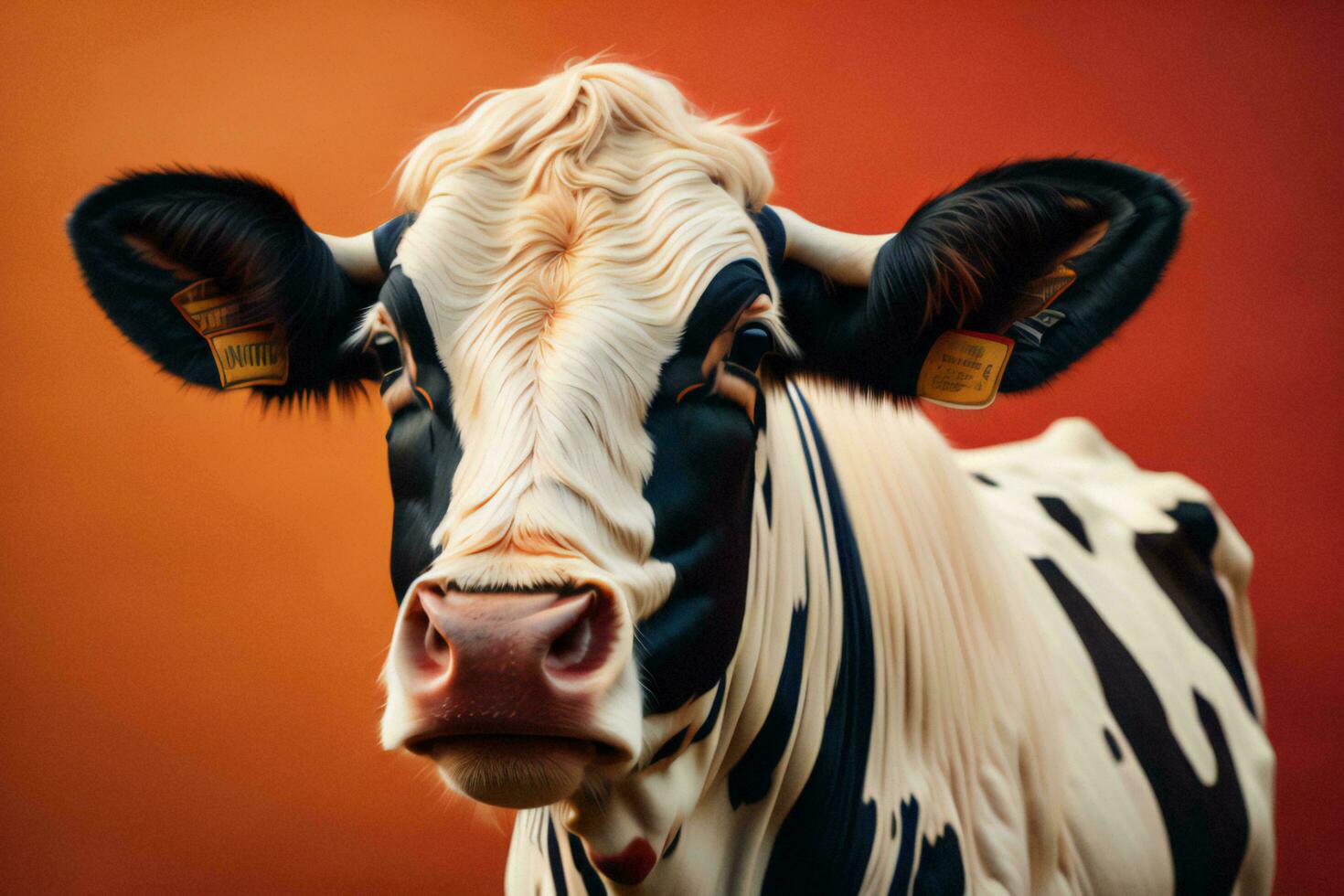 AI generated Portrait of a cow on a red background. Close-up. ai generated photo