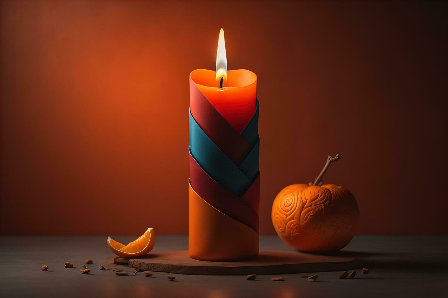 AI generated Creative burning candle on a wooden background. ai generative photo