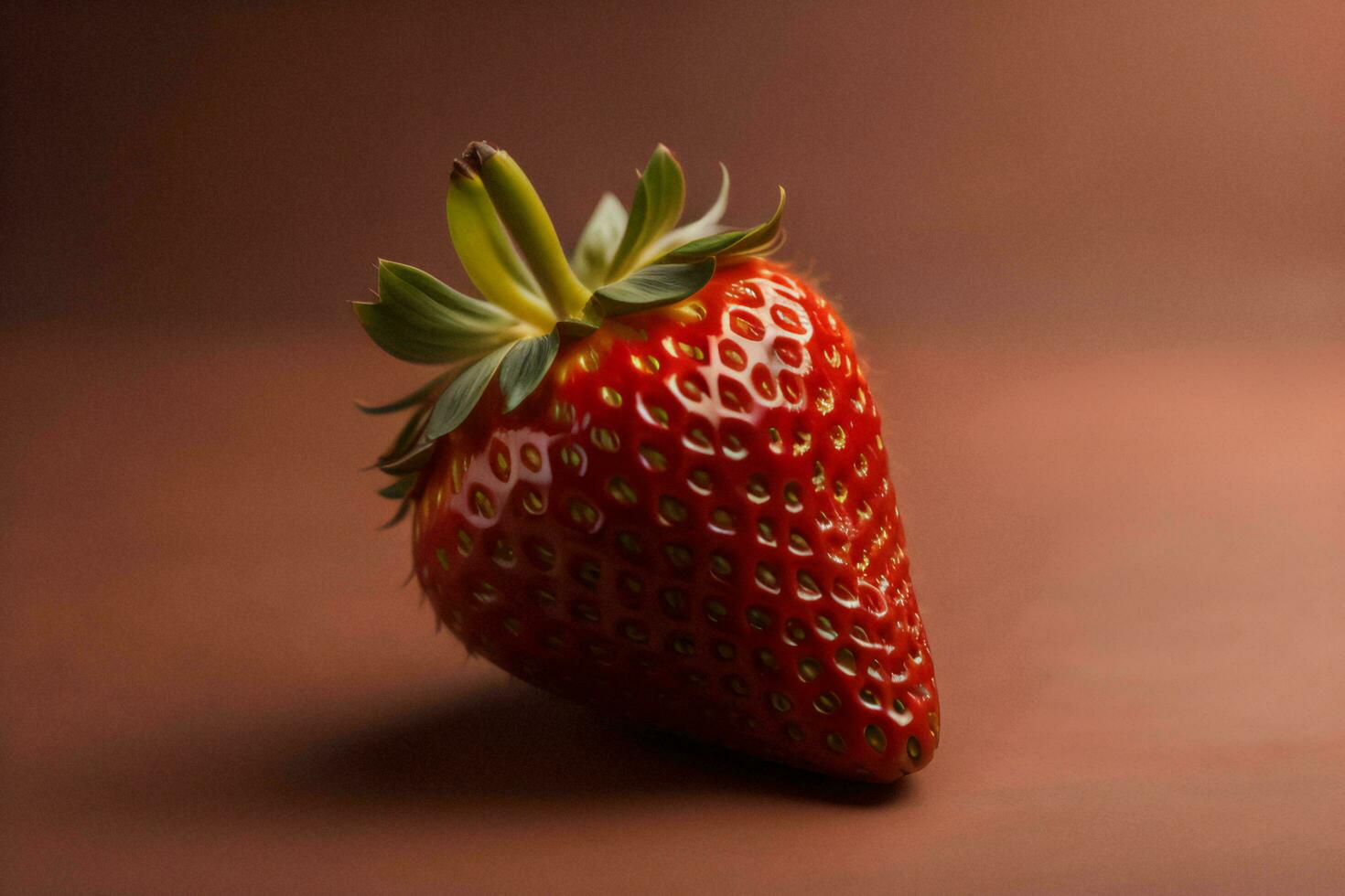 AI generated Strawberry on a brown background. Shallow depth of field. ai generated photo