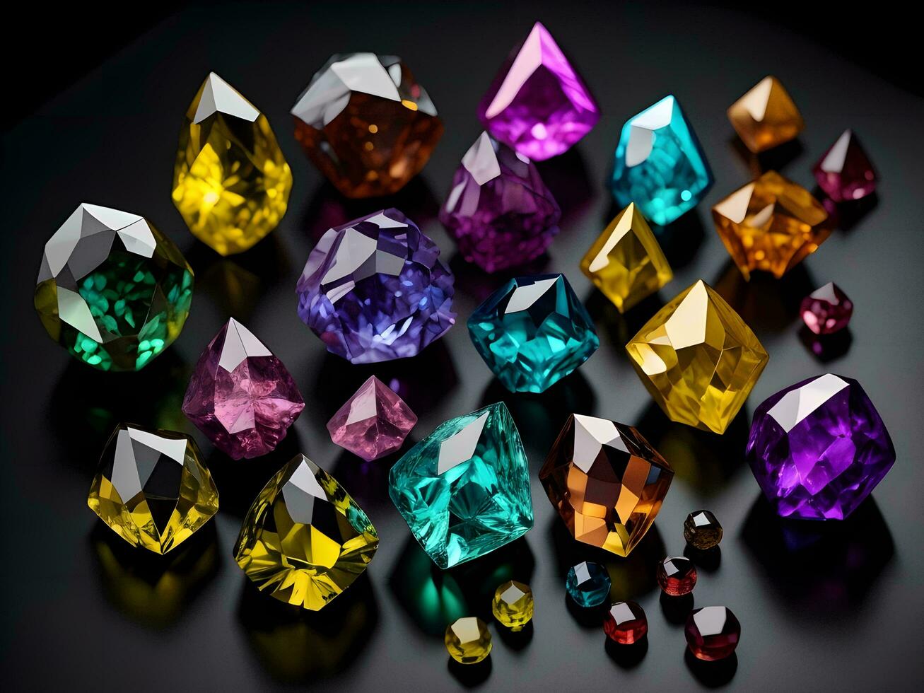 AI generated Group of multicolored gems on black background. generative ai photo