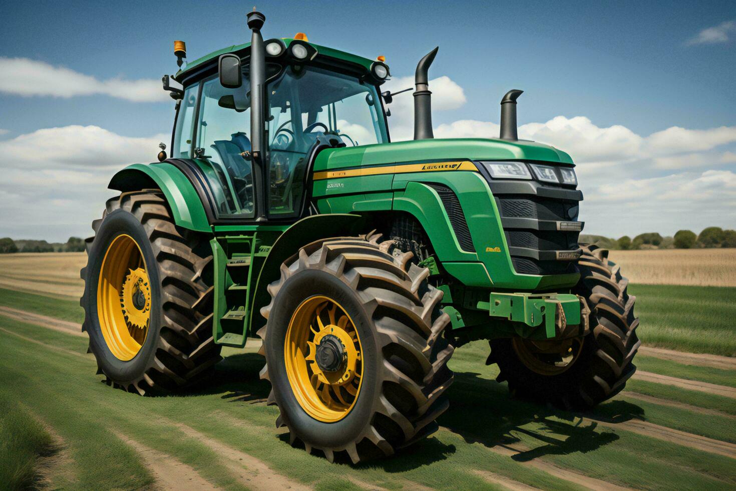 AI generated Tractor on the field with blue sky in background. generative ai photo