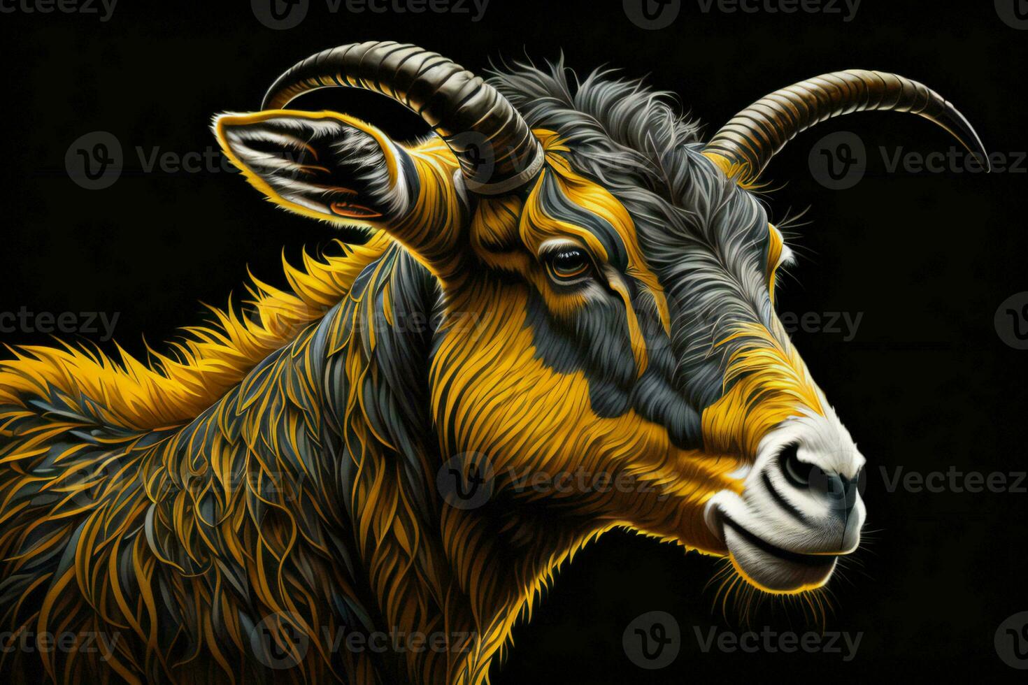 AI generated Portrait of a goat on a black background. Digital painting. ai generated photo