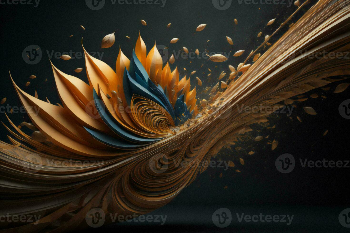 AI generated Abstract orange and blue spiral with a black background. generative ai photo