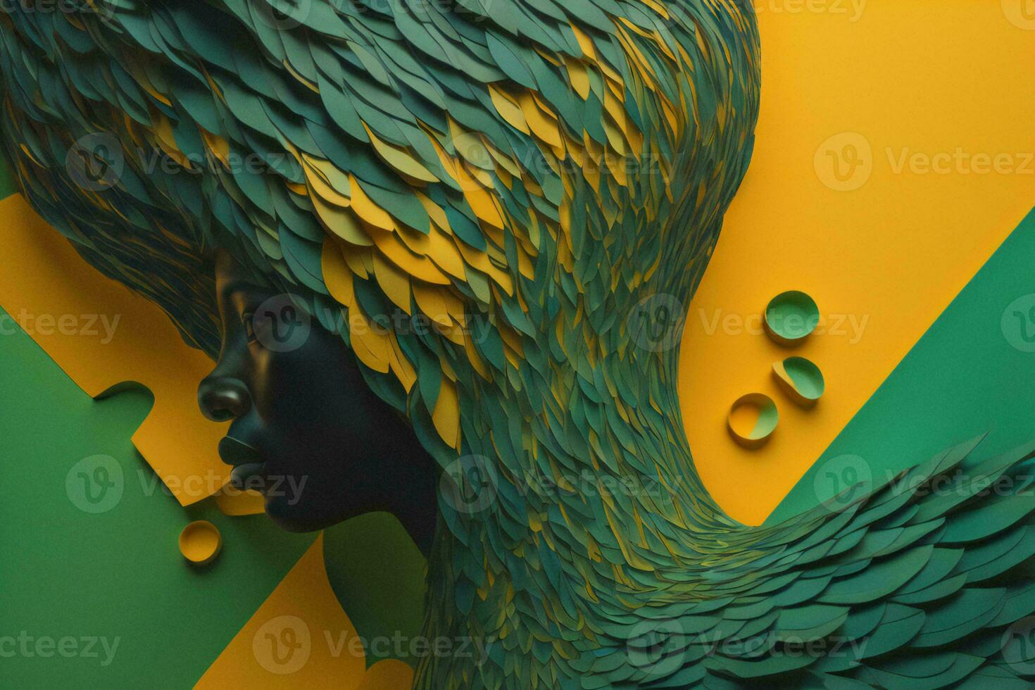 AI generated Abstract female face surrounded by geometric shapes. generative ai photo