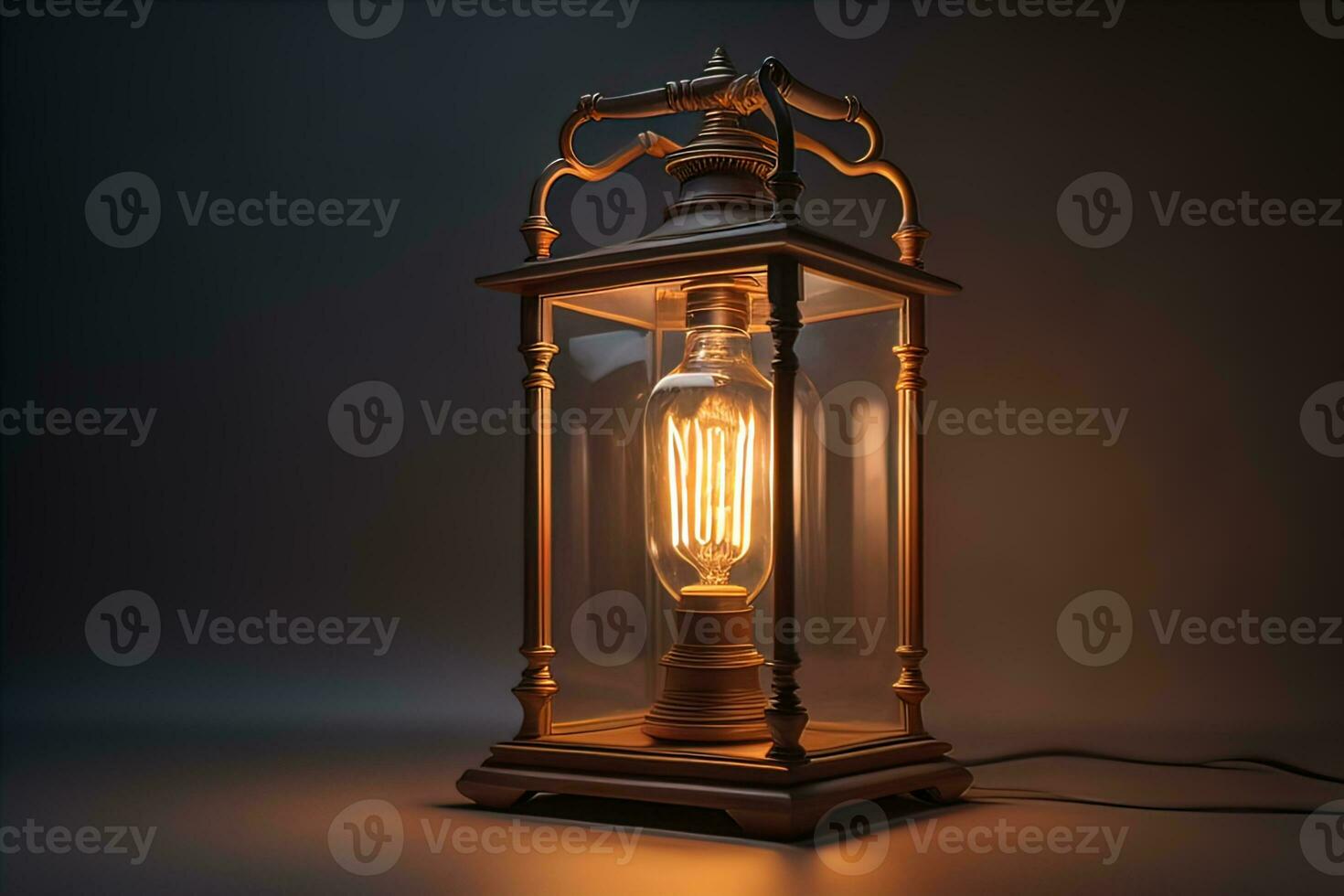 AI generated Lantern with glowing light on dark background. ai generative photo